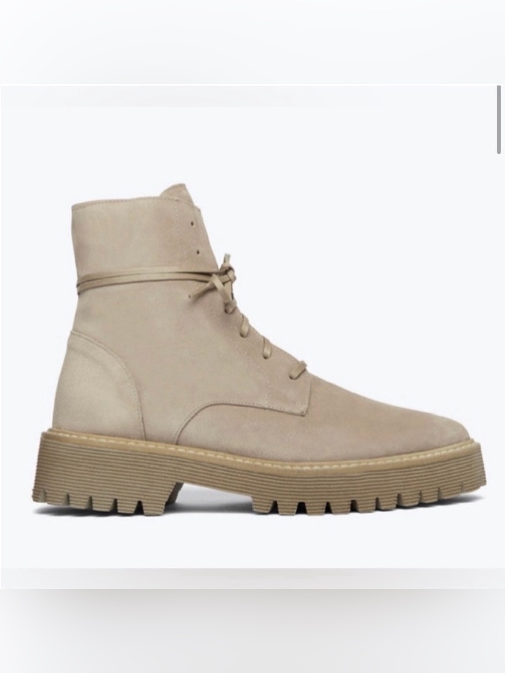 Freda Salvador Emi Lug lace up Boot in Stone Suede